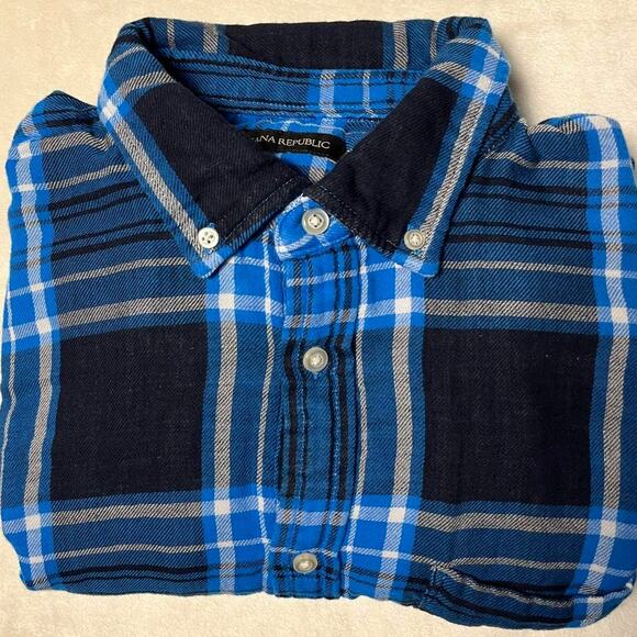 Banana Republic 2 Layer Flannel Untucked Slim Fit Men's L Blue & White Nautical - Picture 8 of 9
